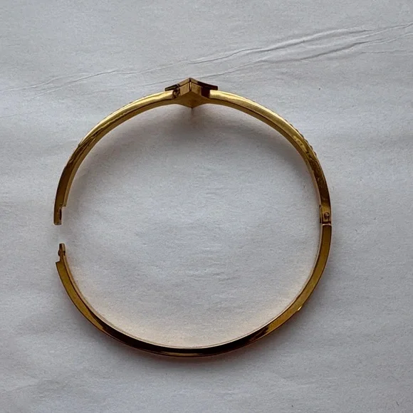 Gold-Tone Black Flower Accent Bangle Bracelet with Crystals - Picture 4 of 5